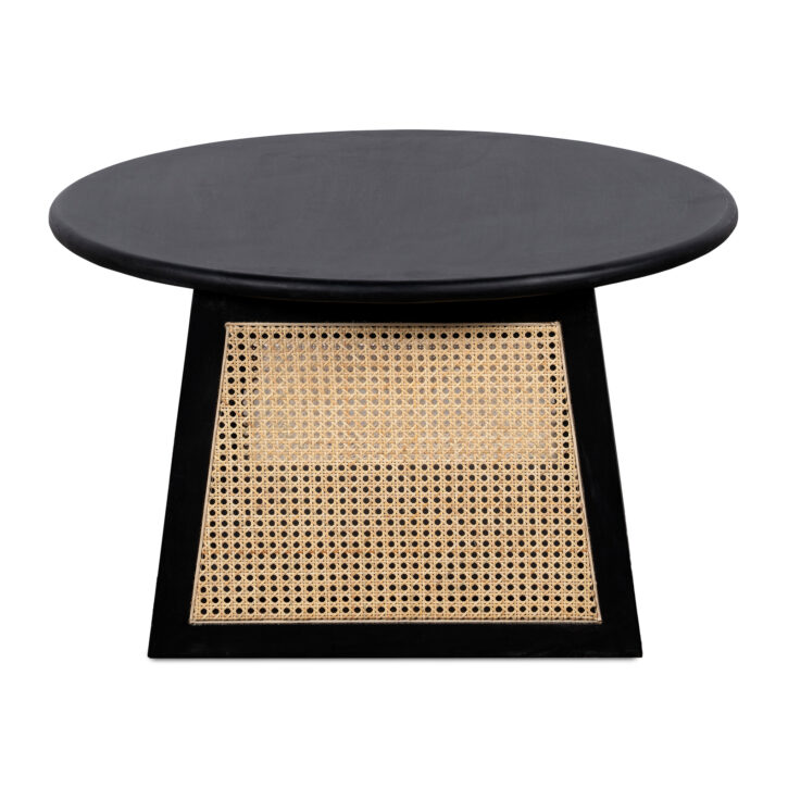 zwarte salontafel, ronde salontafel, Salontafel, FSC gecertificeerd mangohout, rotan, Zwart