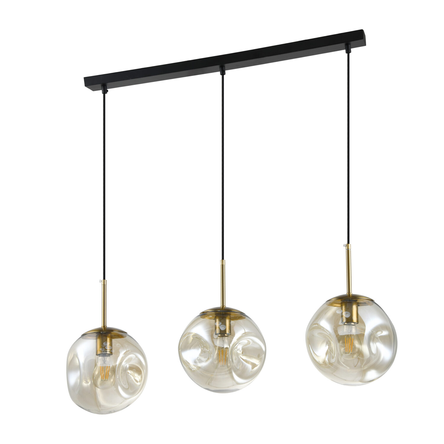 Glazen hanglamp-goud-zwart-3lichts-bollen
