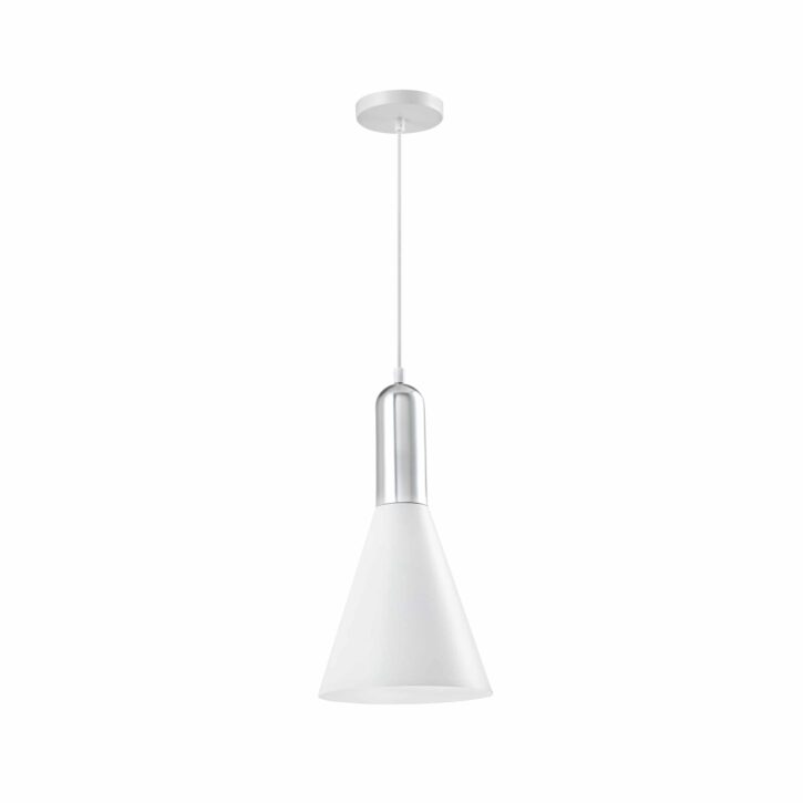 Wit moderne lamp met kegelvorm en een diameter van 19 cm