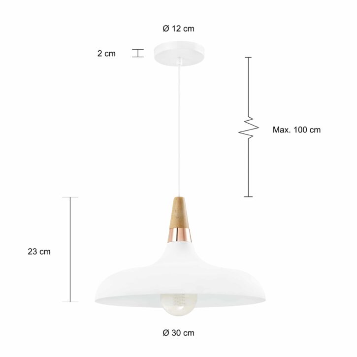 Afmetingen van de witte retro lamp voor aan het plafond