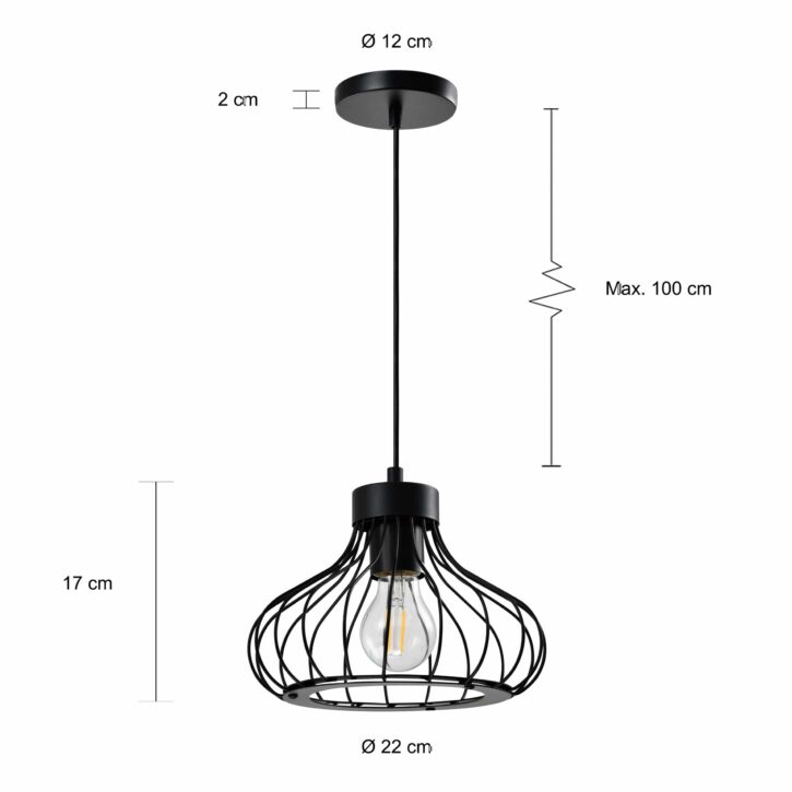 Afmetingen van de zwarte hanglampen
