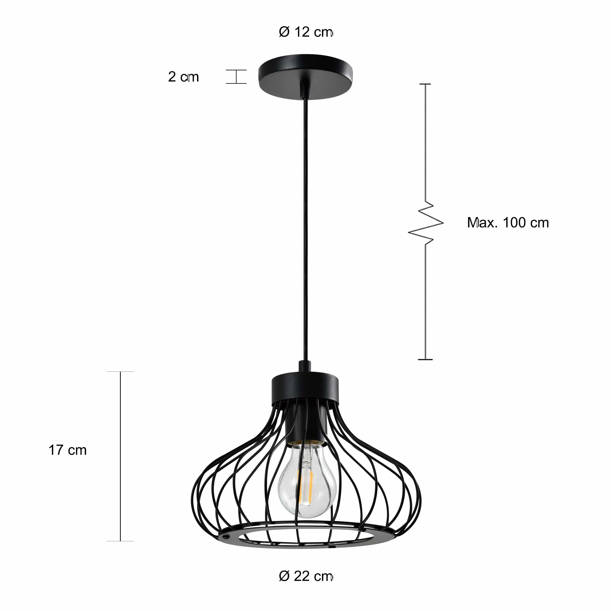 Afmetingen van de zwarte hanglampen