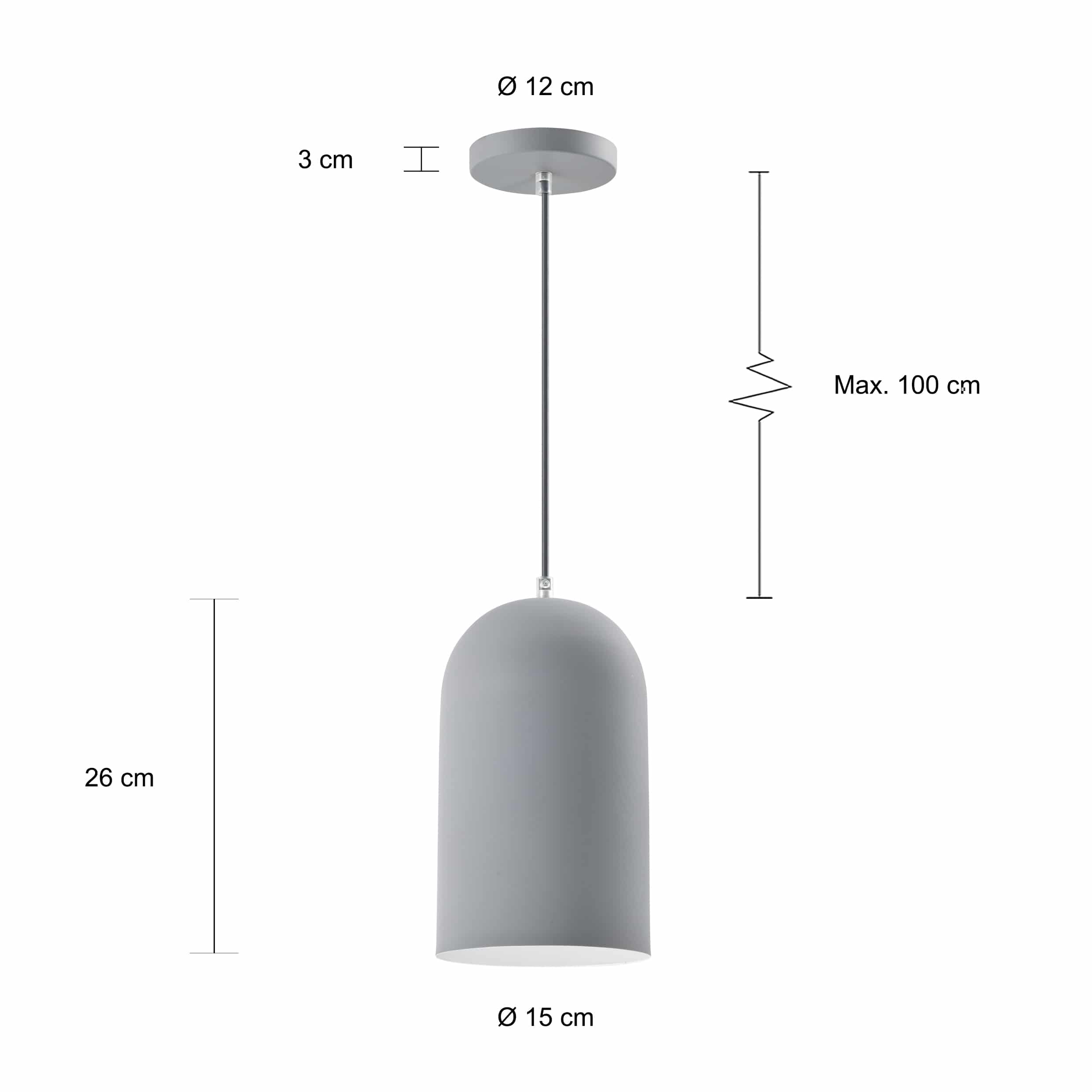 Afmetingen van de kokerlamp met een diameter van 15 cm