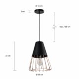 hanglamp rose gold en zwart afmeting