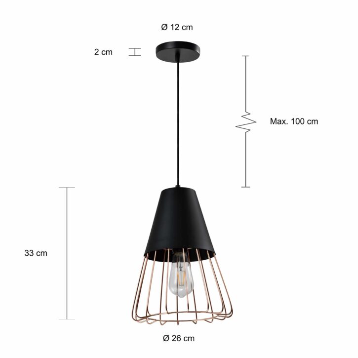 hanglamp rose gold en zwart afmeting