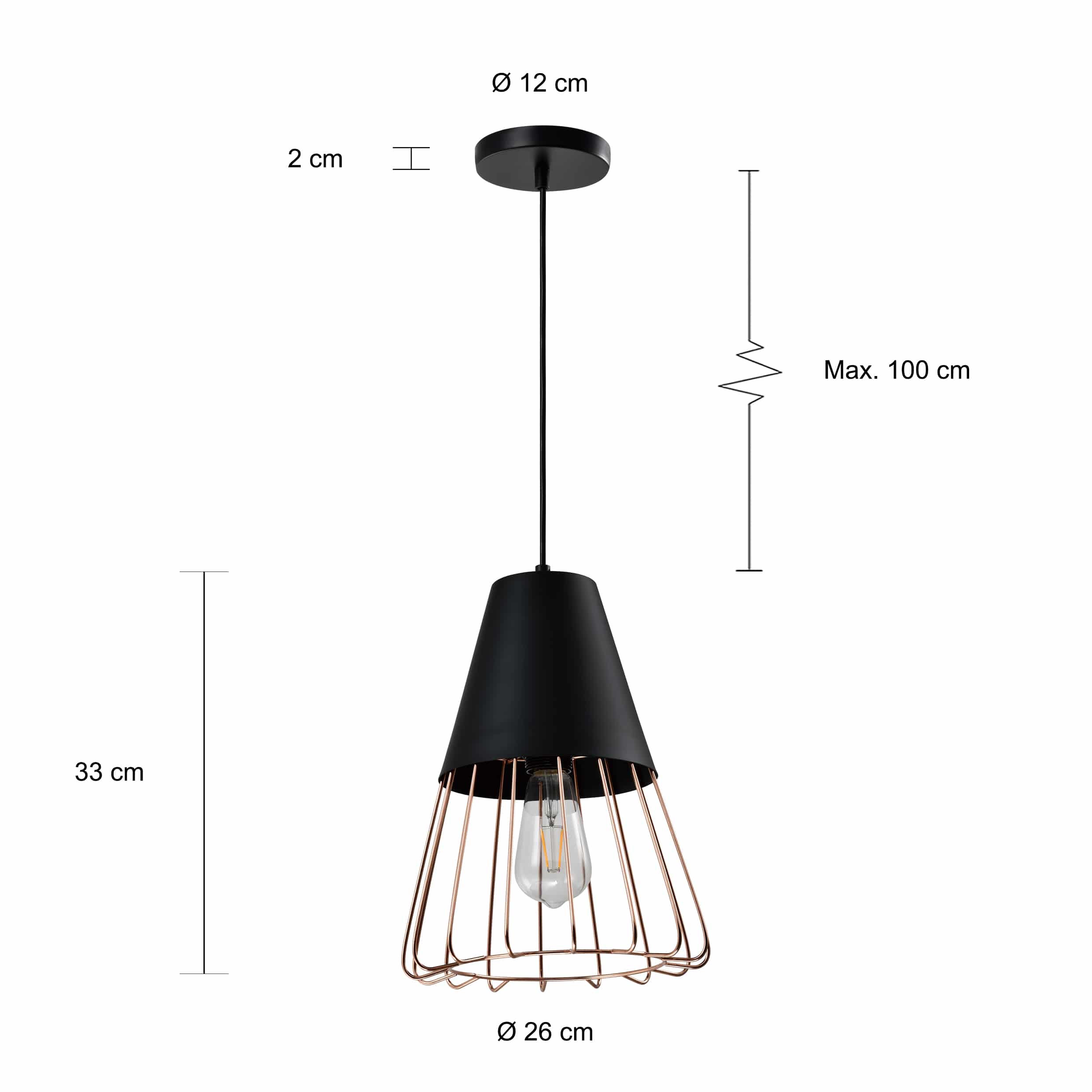 hanglamp rose gold en zwart afmeting