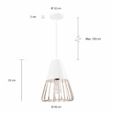 afmetingen van de hanglamp rose gold en wit