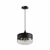Retro hanglampen met een brede kap van staal en glas