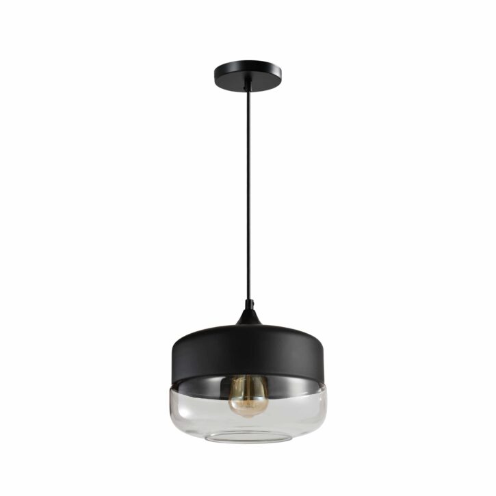 Retro hanglampen met een brede kap van staal en glas