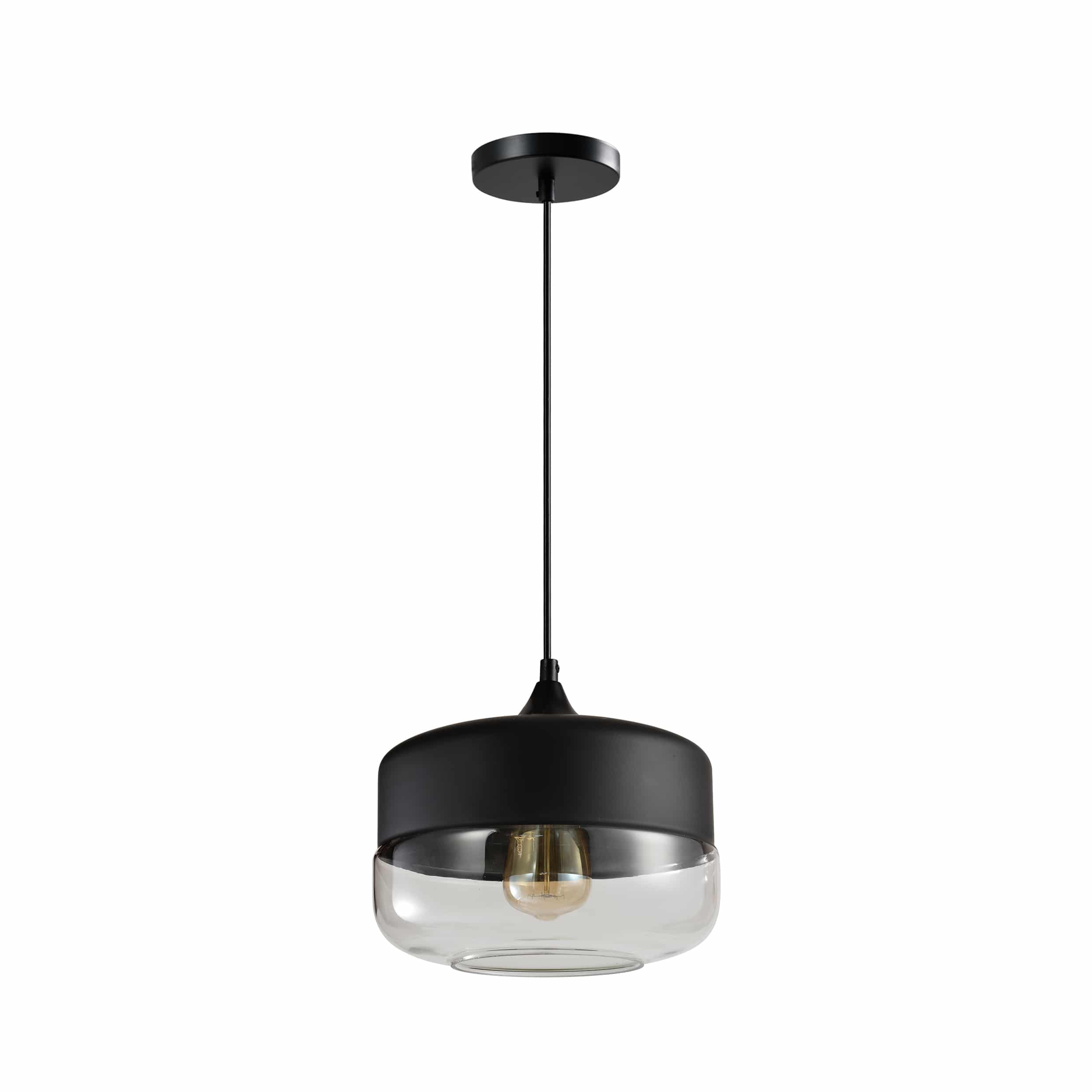 Retro hanglampen met een brede kap van staal en glas
