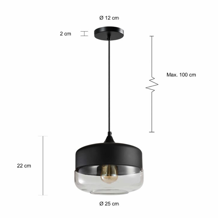 Afmetingen verlichting staal en glas