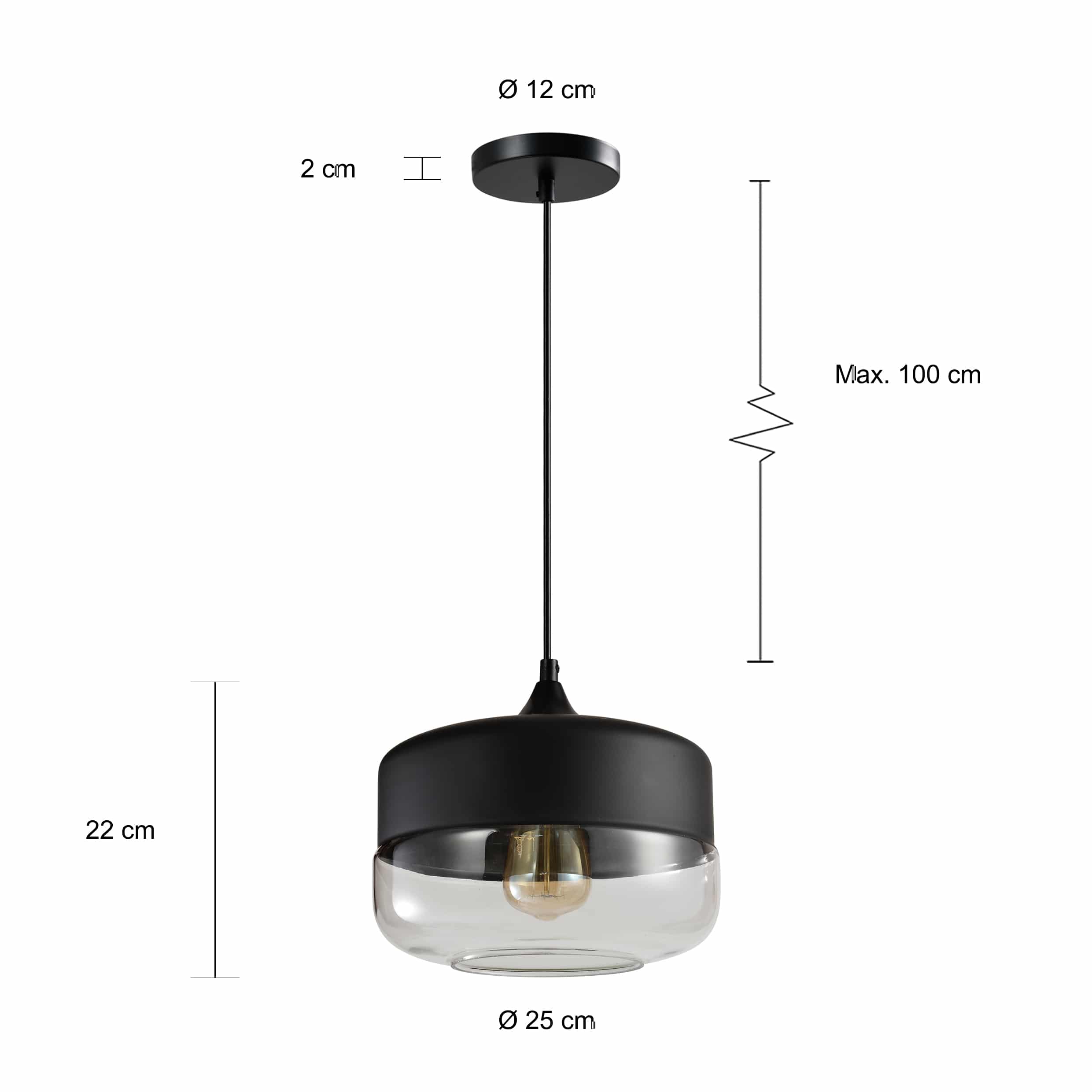 Afmetingen verlichting staal en glas